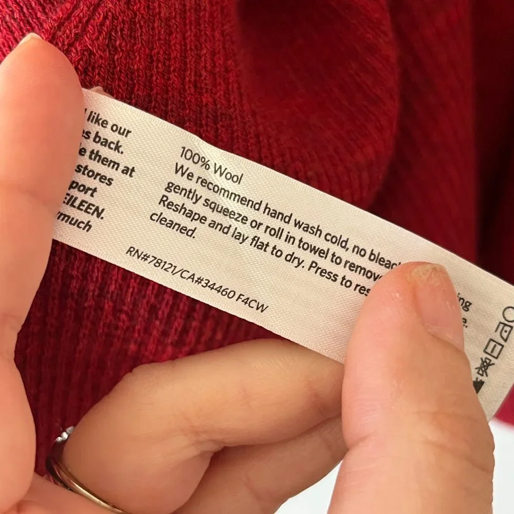 Eileen Fisher Sweater Size Medium Cardigan Red Wool Open Front Ribbed Draped - Picture 6 of 10
